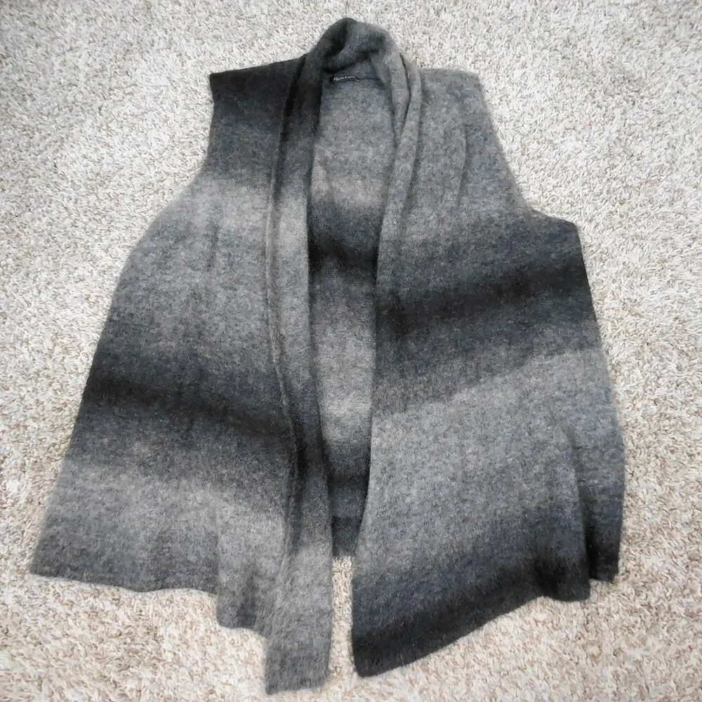 Eileen Fisher Open Cardigan Sweater Womens Large Grey Ombre Mohair Sleeveless